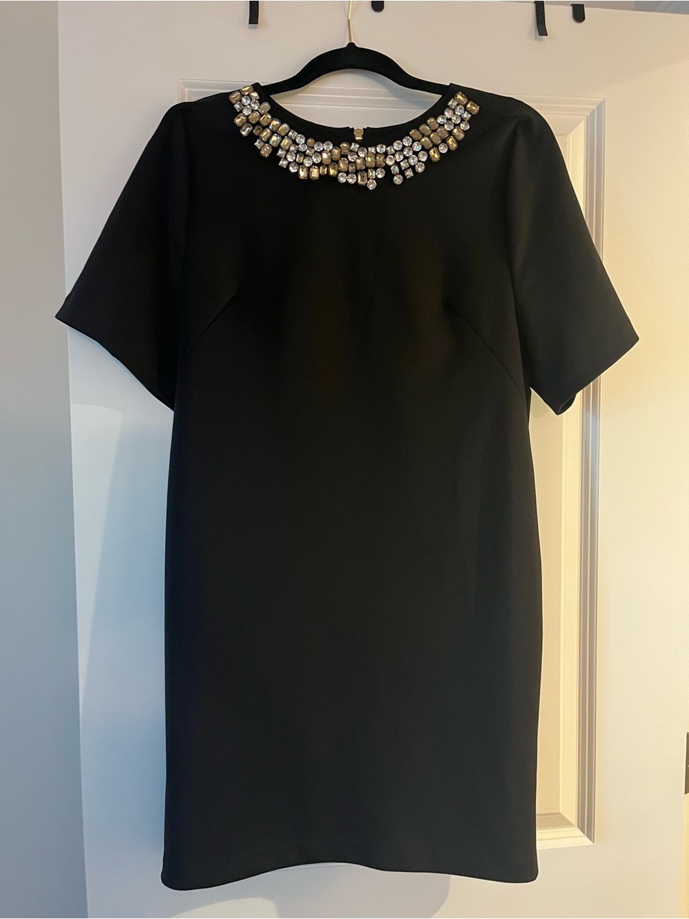 Eliza J Little Black Dress Women's Gold Zip-Back Jeweled Collar Sz 4